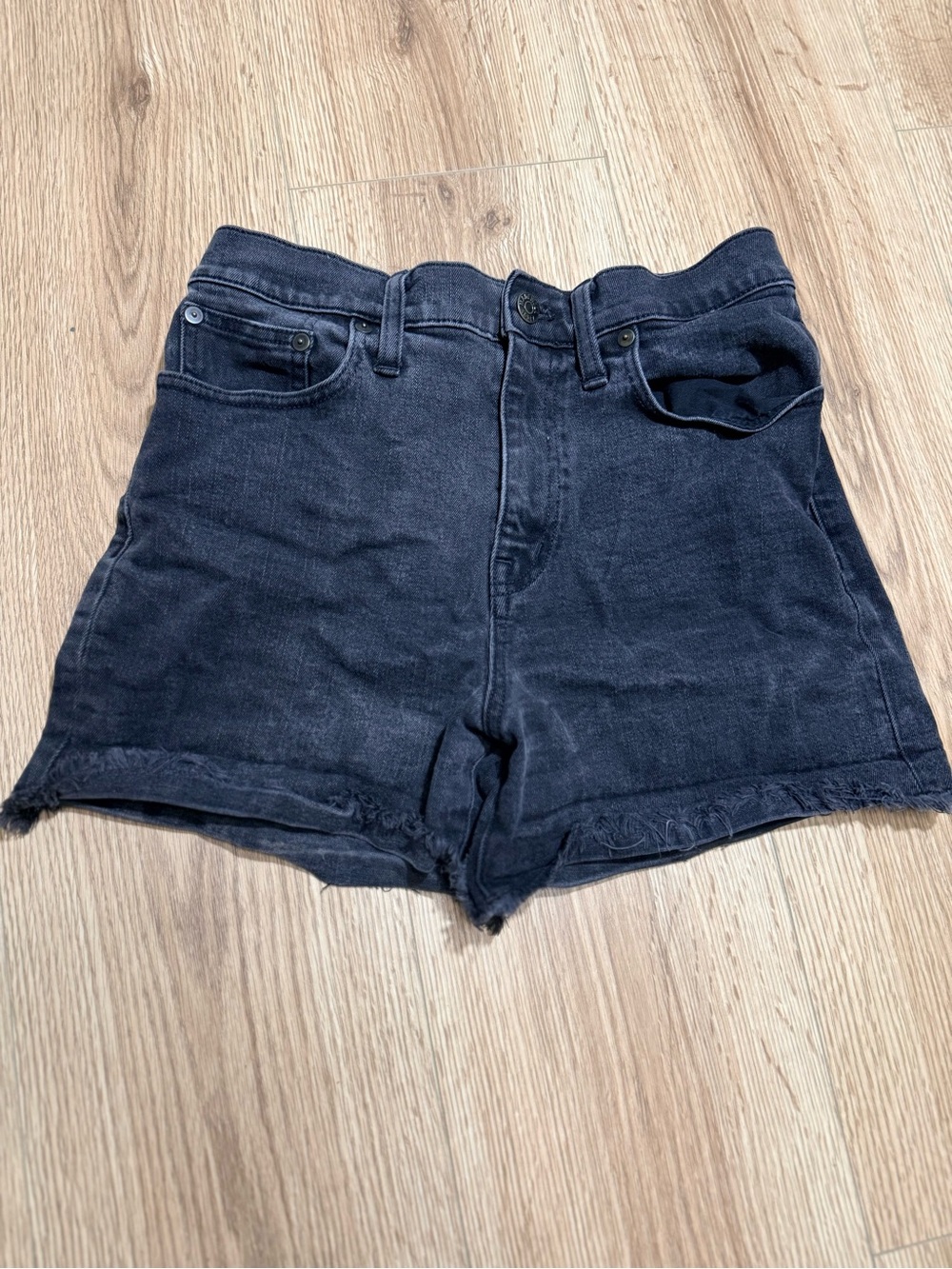 Madewell Womens 27 Black Denim Shorts High Rise Cutoff Raw Hem Distressed